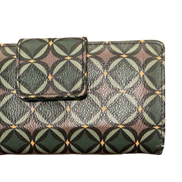 Fossil Long Wallet Patterned Green Snap Closure Coin Zip Geometric - Picture 2 of 7